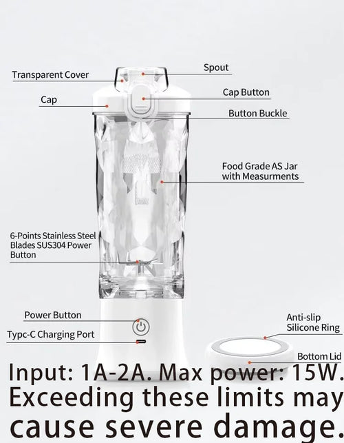 Portable blender with 20oz cup, USB-C rechargeable, self-cleaning, cordless for smoothies, gym, office.